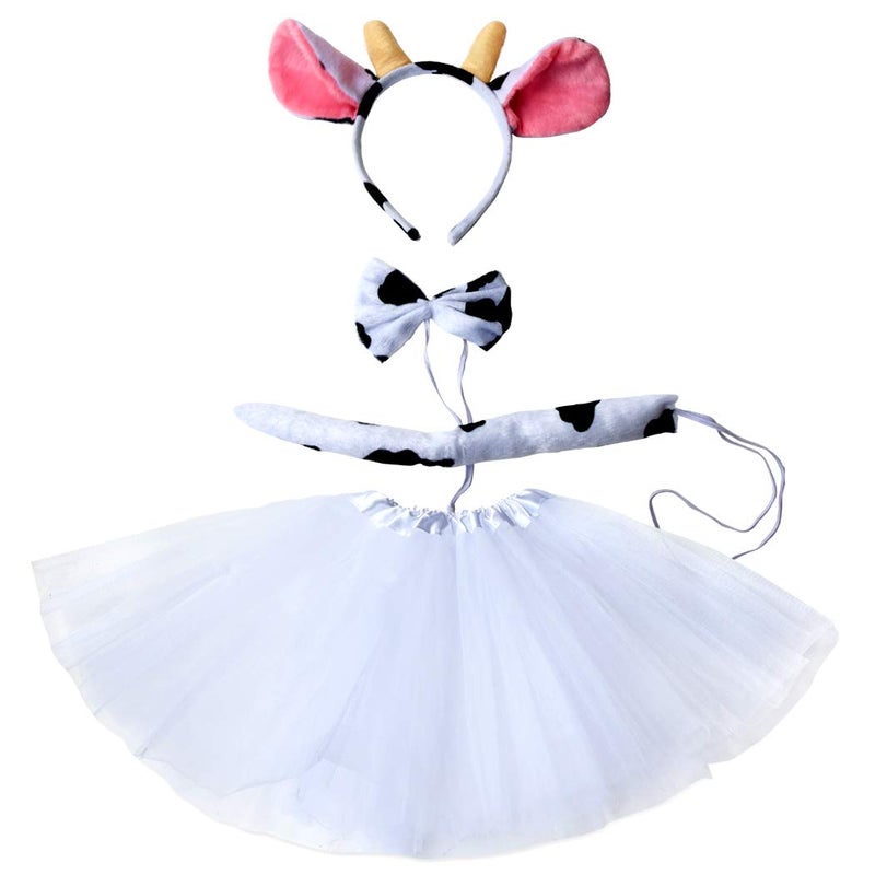 Marrywindix White Cow Costume Tutu Set Animal Fancy Dress Costume Kit Accessories - Image 1
